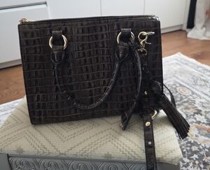 Brahmin Espresso Croc-Embossed Satchel